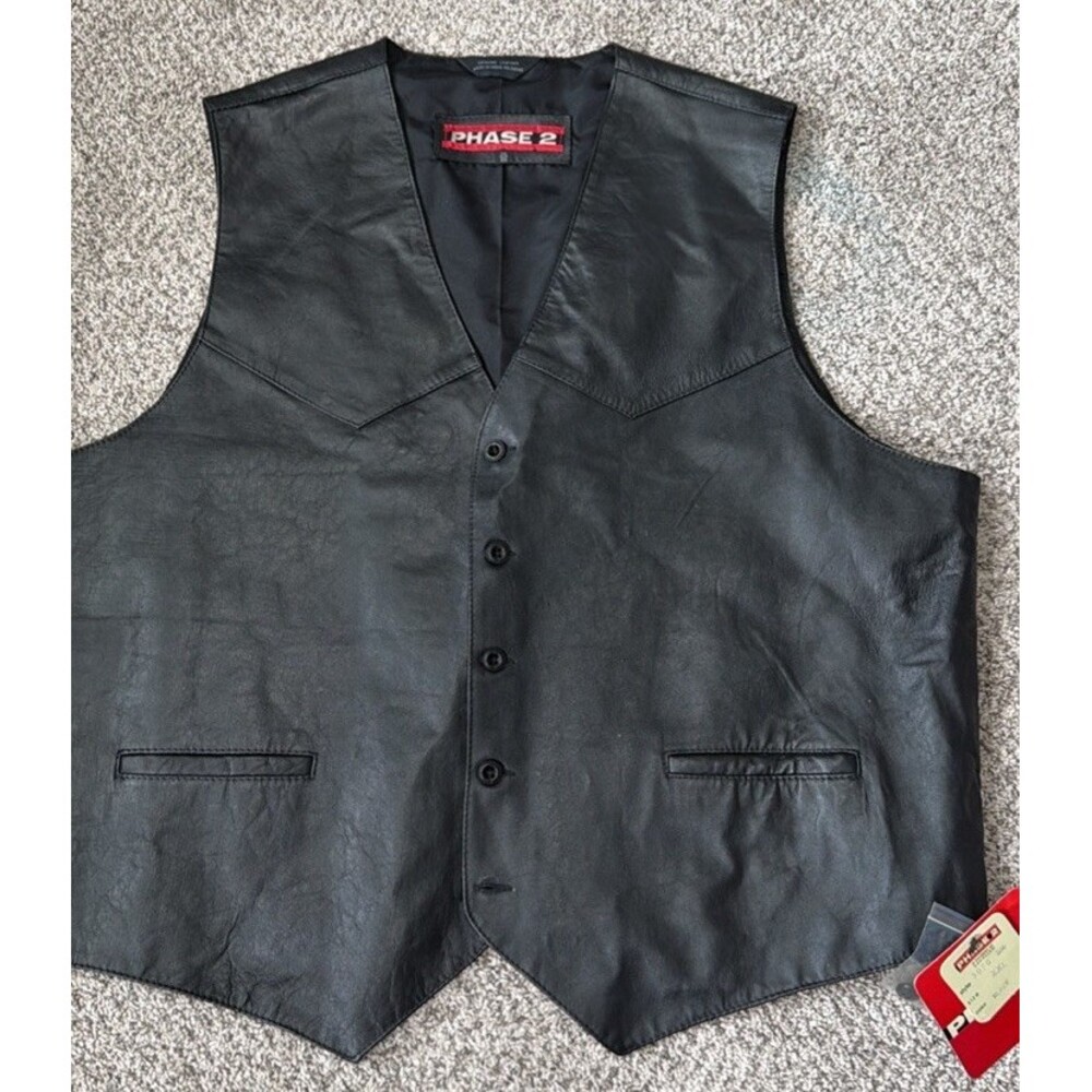New Phase 2 Leather Vest Men’s SZ 2XL XXL Black Button Premium Soft